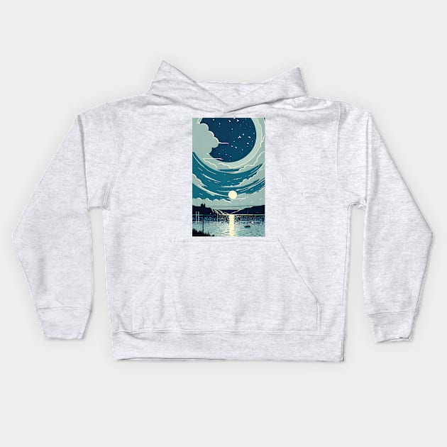 Blue Moon bay abstract line art Kids Hoodie by PsychicLove